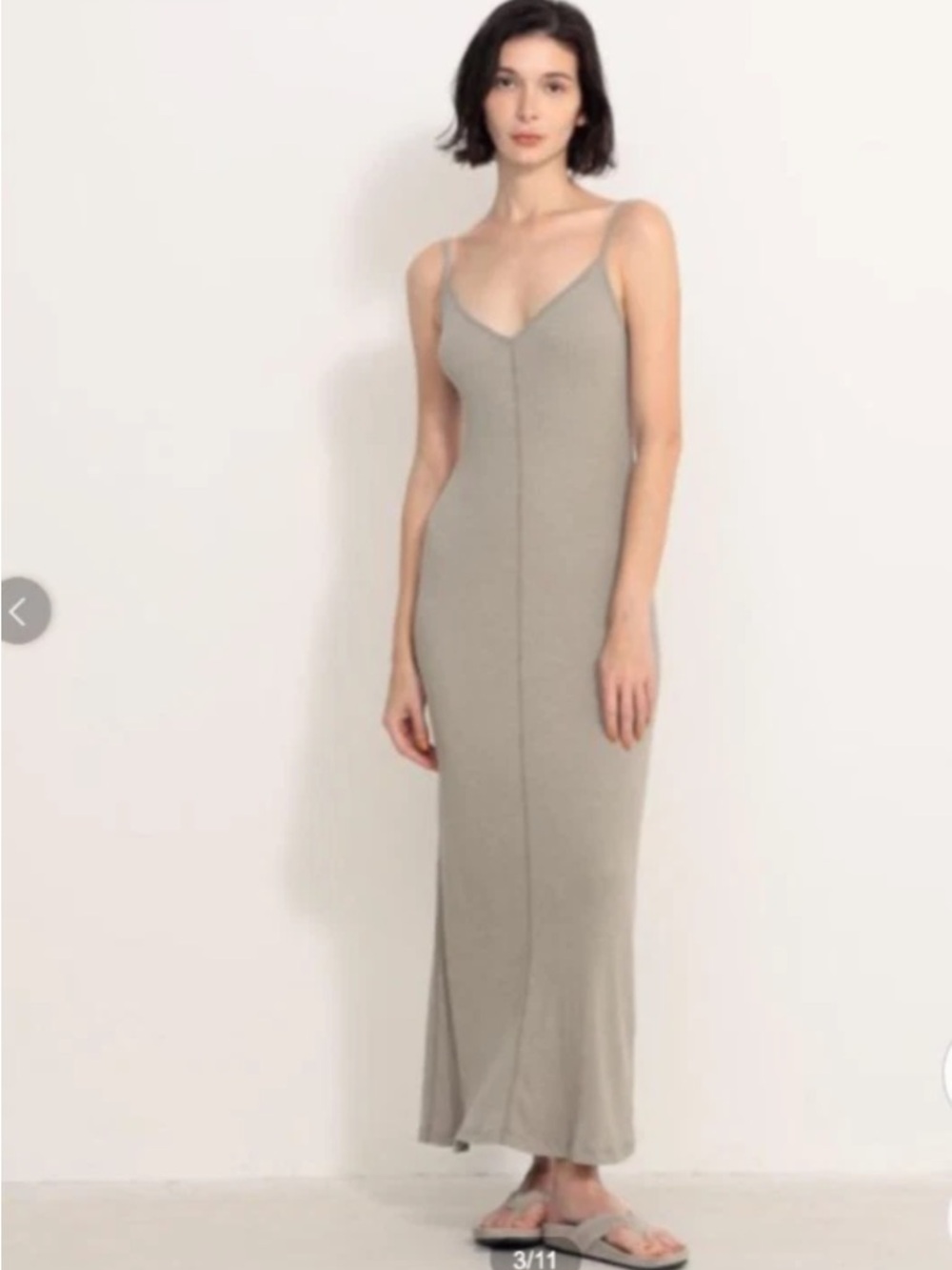 James Perse Slim V-Neck Maxi Dress in Taupe